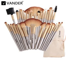 Vanderlife 32Pcsset Champagne Gold Oval Makeup Brushes Professional Cosmetic Make Up Brush Kabuki Foundation Powder Lip Blending 4255477