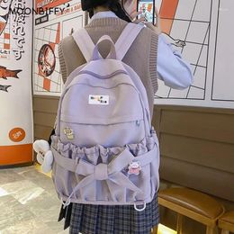 Backpack Korean Style Women Sweet Large Capacity Open Pockets Kawaii Female Bow School Bags For Teenager Girls Travel Backpacks