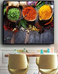 Modern Colorful Grains Spices Peppers Canvas Oil Painting Scandinavian Kitchen Wall Art Posters Prints Food Picture for Dining Roo7723171