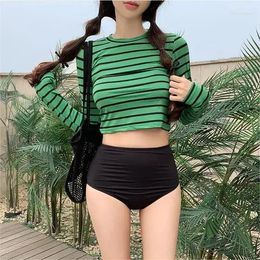 Women's Swimwear Little FreshSweet Girl Long Sleeved Pullover Top Conservative Three Piece Split Swimsuit