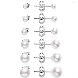 Stud Earrings 6 Pairs Hypoallergenic Stainless Steel Tiny Small And Big Ball Pearl Set For Women Girls 3-8MM