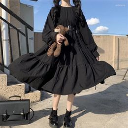 Casual Dresses Gothic Style Dress Women Mall Goth Harajuku Emo Kawaii Punk Japanese Cute Long Sleeve Black Midi 400g