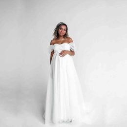 Maternity Dresses Chiffon Maternity Dress For Photoshoot Flowy Off Shoulder Lace Photography Gown Baby Shower Pregnant Wedding Bride Dress H240518