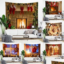 Tapestries Christmas Tapestry Snowflakes Santa Claus Winter Wall Hanging Cloth Fireplace Blanket Gifts Decorations For Home 240322 Dro Dhzzr