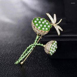 Brooches Fashion Green Rhinestones Lotus Root Brooch Pins Female Clothing Coat Party Accessories