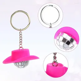 Keychains Cowboy Hat Disco Ball Keychain Pink Mini Keyring Ornaments Party Decorations 70s Accessories