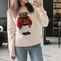 Women's Sweaters Christmas Cartoon Women Red Bear Wool Sweater Fashion Winter Clothing Long Sleeve Knitted Pullover Cotton Coat Gift