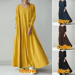 Casual Dresses 5xl Plus Size Long Dress Women's Autumn Winter Streetwear Sleeve V-neck Solid Loose Relaxed Fit Large Hem Maxi