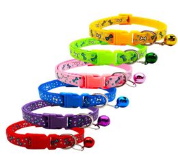 Whole 24 Pcs Bone Printing Cat Collars With Bells Buckle Breakaway Pet Dog Necklace For Dog Tag Cats Accessories Pet Product P96285640129