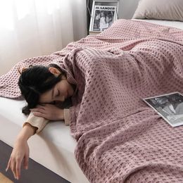 Summer Waffle Plaid Cotton Bed Blanket Throw Thin Quilt Knitted Bedspread Home el Coverlets Green Pink Throw Blankets 240510