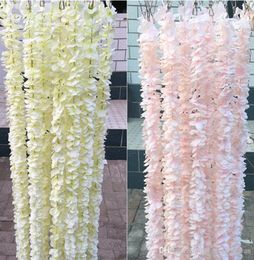 1 Metre long Elegant Handing Orchid Silk Flower Vine White Wisteria Garland Ornament for Festival Wedding Garden Decoration2965270