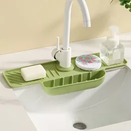 Kitchen Faucets Splash Proof Faucet Mat With Sponge Holder Durable Sink Silicone Drain Bathroom