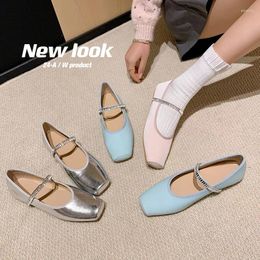 Casual Shoes MKKHOU Original Genuine Leather One Line Diamond Princess Ballet Mary Jane Silk Cowhide Shallow Mouth Single