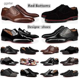 With Box 2024 Red Bottoms Shoes Gentleman Dandelion Spikes Shoe Loafers Party Wedding Designer BLACK Leather Dress Shoes For Mens Slip On Fla CPKZ