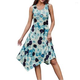 Party Dresses Cross Border European And American Women's Clothing Amazon Summer Mid Length Fashionable Printed Sleeveless Large Hem Dress.