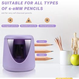 Automatic Electric Pencil Sharpener with Cartoon Stickers Powered Sharpening Tools Stationery Fast Pen Sharpen School Offic F6S6 240515