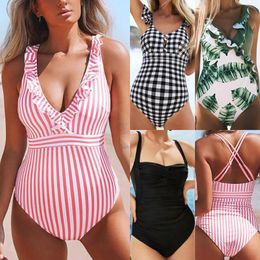 Women's Swimwear Maternity One-piece Printing Striped Swimsuit Bikini Swimming Beachwear Pregnant Costume