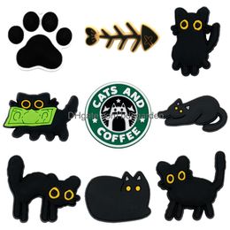 Charms Shoe Cute Black Cats Green Style Buckle Pin Accessories For Clog Fit Tote Bag Wristband Pendant Gifts Drop Delivery Otvfl