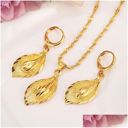 Earrings Necklace 14 K Solid Gold Gf Earring Set Women Party Gift Big Leaf Sets Daily Wear Mother Diy Charms Girls Fine Jewellery Drop D Otqa2