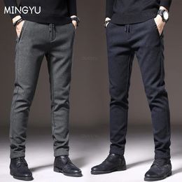 MINGYU Brand Autumn Winter Brushed Fabric Casual Pants Men Thick Business Work Slim Cotton Black Grey Trousers Male Plus Size 38 240518