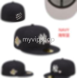 2023 Men039s Fashion Hip Hop Classic Navy Blue Black Color Flat Peak Full Size Closed Caps Baseball Sports All Team Fitted Hats5080179