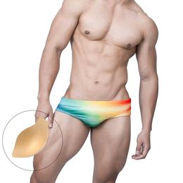 Men's Swimwear Brand Mens Pad Enhance Swimming Briefs Sexy Low Waist Beach Board Surfing Swimwear Summer Fashion Male Sport Bathing Swimsuits Y240517