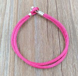 Fabric Cord Bracelet Hot Pink Chain Authentic 925 Silver Fits European Style Jewellery Charms Beads Andy Jewel 590749CPH-S6685435