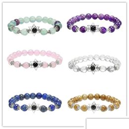 Beaded Strands Bracelet Hexagram Star Healing Crystal Stone Stretch Water-Drop Bracelets 8Mm Inlaid Hand Ornament Drop Delivery Jewel Dhrh7