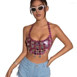 Women's Tanks Womens Sexy Chain Crop Top Halters Hollows Out Sequined Backless Raves Party Clubwears Gift