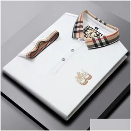 Men'S Polos 2023 Li Xia Shirt Plaid Collar T-Shirt Embroidered Business Mens Mercerized Cotton Short Sleeve Womens Top Drop Delivery A Dhkqa