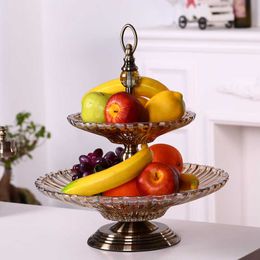 Decorative Figurines Large double layered fruit plate European style light luxury modern home living room coffee table glass soft decorative H240518