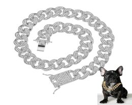 Pendant Necklaces CZ Rhinestone Dog Chain Collar And Leash Super Strong Metal Choke Silver Gold Pet Lead Rope For Party Show9490263
