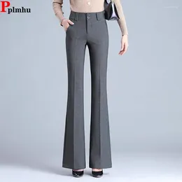 Women's Pants High Waist Ol Flare Suits Korea Casual Strecth Office Ankle-length Pantalones Slim Women Elegant Broek Boot Cut Spodnie