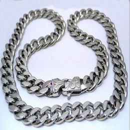 Huge chain 15mm 24'' Middle Eastern Men Jewelry Stainless Steel Cuban Curb Link-chain Necklace Silver Tone Heavy Husband Fa 349N