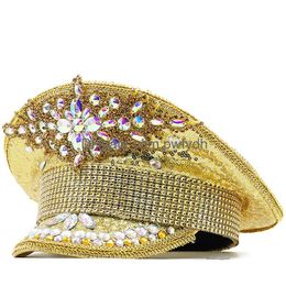 Party Hats Women Sequin Burning Gold Bride Military Hat Handmade Sailor Sergeant Birthday Festival Part Drop Delivery Otba3