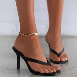 Slippers 2024 Summer Women Shoes Fashion Sexy Thin Heels Flip Flops Woman High Ladies Slipper Plus Size 42 H240517