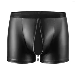 Underpants Men Soft Matte Glossy Leather Boxers S-5XL Boxer Shorts Bright Patent Boyshorts Show U-Zipper Open Crotch Sexy Underwear