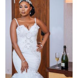 Modest African Plus Size Wedding Dresses 2021 robe de mariee Mermaid Wedding Gowns Sexy Open Back Bead Lace Handmade Bridal Gown 252i