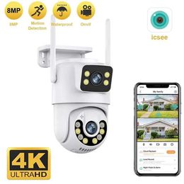 Wireless Camera Kits Mini Dual Lens Dual Screen 4K 8MP PTZ WIFI HD IP Camera Outdoor Automatic Tracking Security CCTV Monitoring ICSee J240518