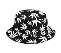 Berets 1PC Leaf Print Fisherman Hats Casual Panama Bucket Hat Unisex Maple Couple Cotton Hip Hop Cap Fashion Sun Flat Top Caps Gif9464258