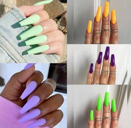 24Pcsbox Full Cover Matte False Nail Tips Long Ballerina Wearable Press on Fake Nails Extension Nail Art Manicure Stickers4091289