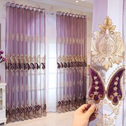 Curtain European Style Velvet Embroidery Finished Window Screen Tulle For Living Dining Room Bedroom Purple American Chiffon Custom