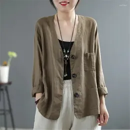 Women's Jackets Chinese Style Literary Cotton And Linen Jacket For Women Spring Summer Autumn Thin Long Sleeved Cardigan Top Sunscreen Cl