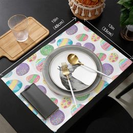 Table Cloth 4Pcs Easter Decorations Placemats Happiwiz Egg Place Mats For Dining Happy Colourful Eggs Non-Slip Heat