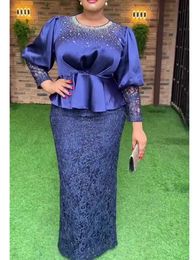 Plus Size African Party Dresses for Women Fashion Dashiki Ankara Lace Wedding Gowns Elegant Turkey Muslim Maxi Dress 240506