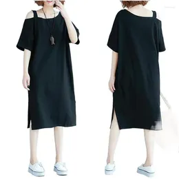 Party Dresses Preppy Style Solid Straight Dress Women Off Shoulder Shirt Slash Neck Summer Half Sleeves Casual Loose