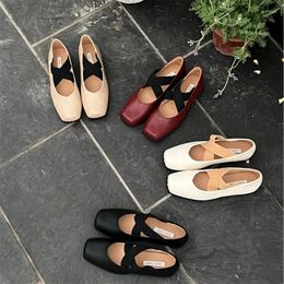 Casual Shoes IPPEUM Women Ballet Flats Mary Janes Round Low Heels Red Leather Flat Ballerinas Zapatos Mujer