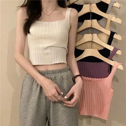 Women's Tanks Summer Women Knitted Vest Korean Style All-matched Solid Colour Ladies Camisole Leisure Female Tops