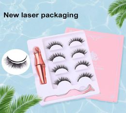 New 3D Magnetic Eyelashes Eyeliner and Eyelashes Kit With Reusable No Glue Faux Mink 5 Magnets False Lashes Pack of 4 Pairs1990259
