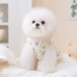 Dog Apparel Fresh Flower Pet Clothes Spring And Summer Cute Lapel Puppy Dress Princess Wind Skirt Teddy Soft